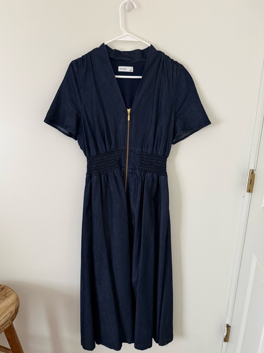 Nine West Zip-Front Smocked-Waist Midi Dress